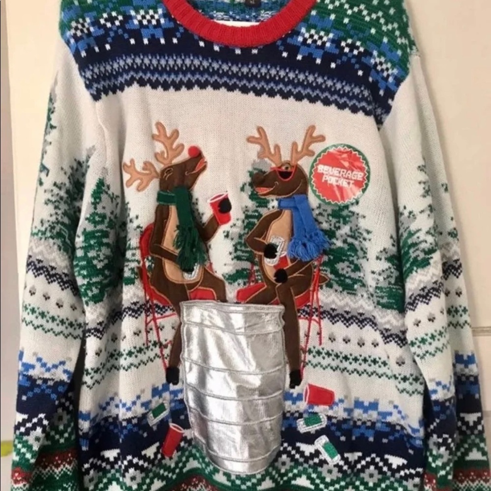Mens Reindeer Ugly Christmas Sweater XL